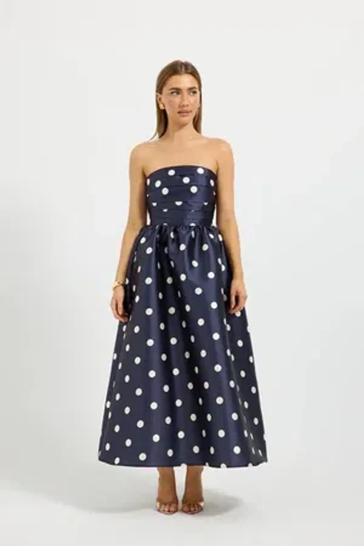 Pasduchas - Dottie Strapless Midi Dress - Navy - Size 14 - Image 1