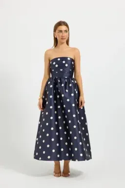 Pasduchas - Dottie Strapless Midi Dress - Navy - Size 14 for rent on The Volte - image 1