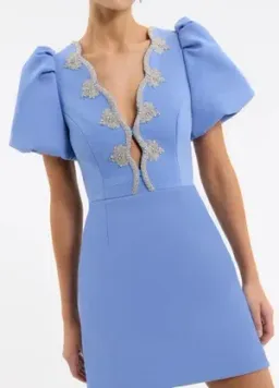 Rebecca Vallance Harlynn Puff Sleeve Mini Dress - Powder Blue - Size 12 for rent on The Volte - image 1
