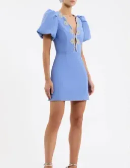 Rebecca Vallance Harlynn Puff Sleeve Mini Dress - Powder Blue - Size 12 for rent on The Volte - image 3