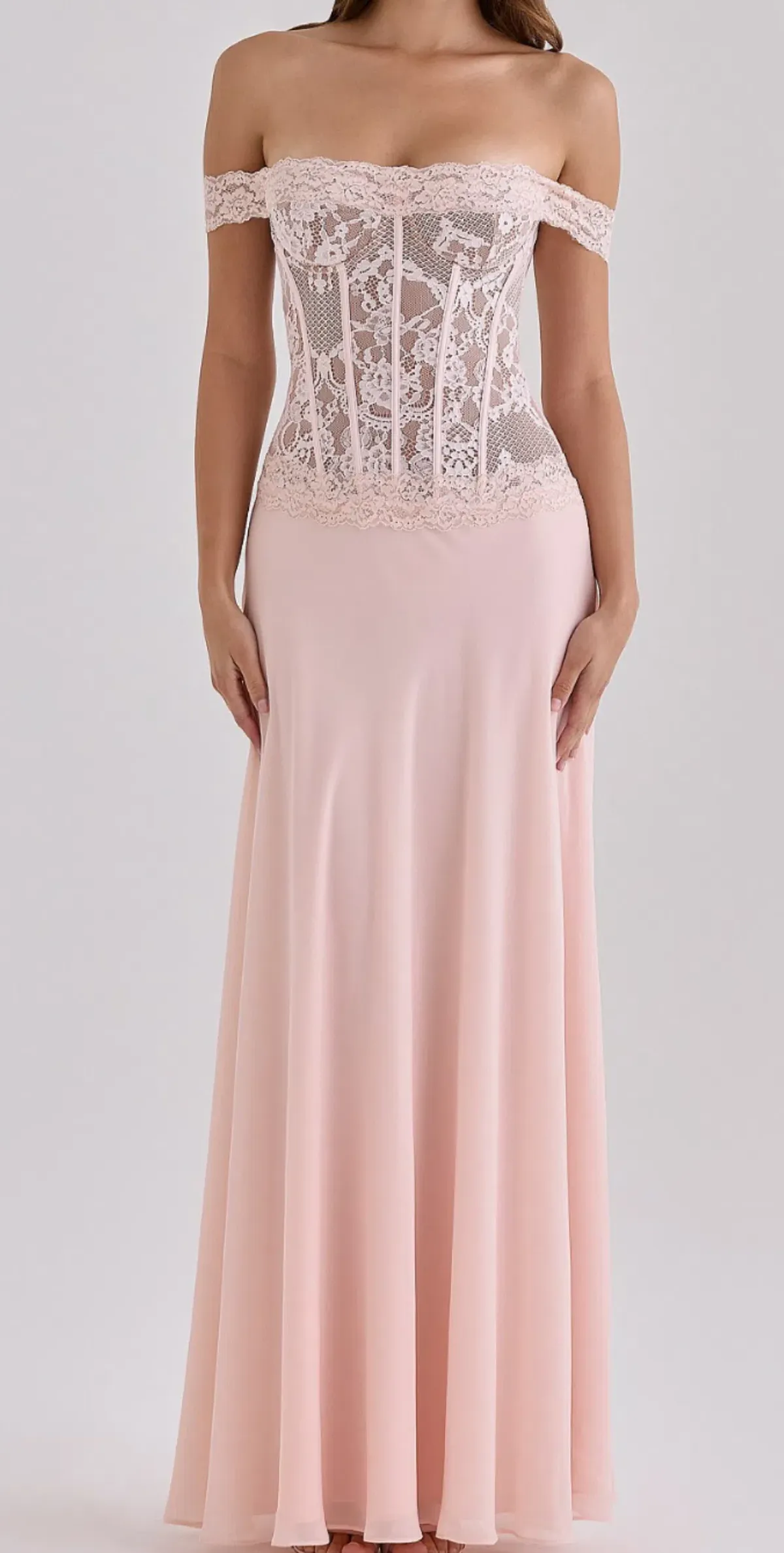 HOUSE OF CB NERINA LACE GEORGETTE CORSET MAXI DRESS PINK SIZE XS / AU 6-8 - Image 1