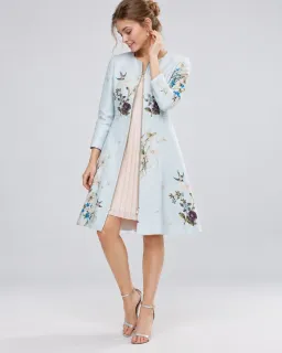 Ted Baker Racheel Spring Meadow Floral Dress Coat Baby Blue Size 3 / AU 12 for rent on The Volte - image 2