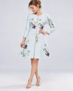 Ted Baker Racheel Spring Meadow Floral Dress Coat Baby Blue Size 3 / AU 12 for rent on The Volte - image 1