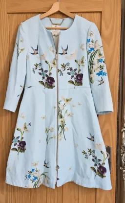Ted Baker Racheel Spring Meadow Floral Dress Coat Baby Blue Size 3 / AU 12 for rent on The Volte - image 3