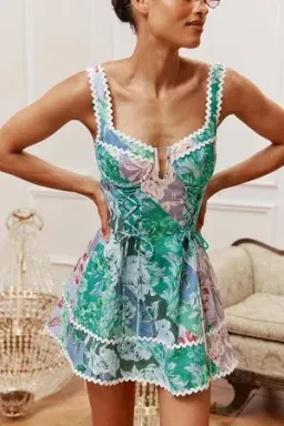 Zaco - Chloe Lace Up Mini Dress - Jardin Raye Print - Size 8 for rent on The Volte - image 3