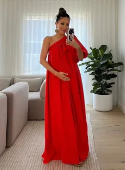Oroton One Shoulder Bow Maxi Dress True Red 14 AU for rent on The Volte - image 1