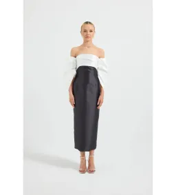Pasduchas Matilda Shoulder Midi Dress in Black/White Size AU10 for rent on The Volte - image 1