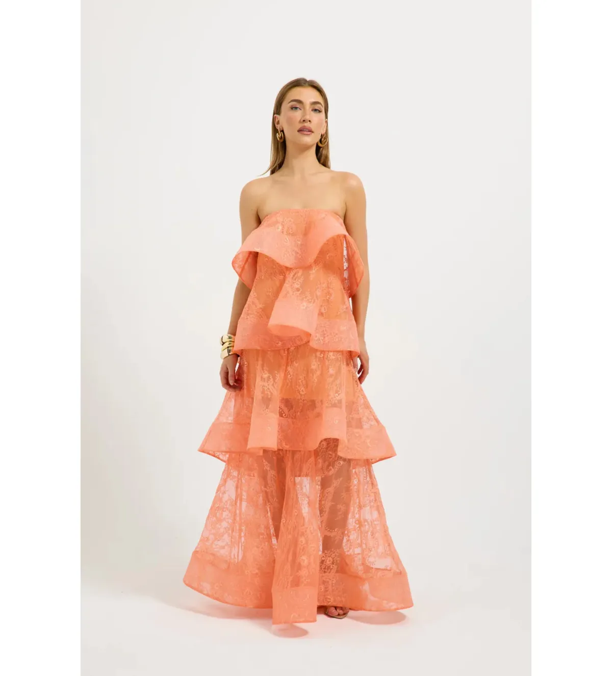 Pasduchas Ophelia Lace Maxi Dress in Orange Size AU8 - Image 1