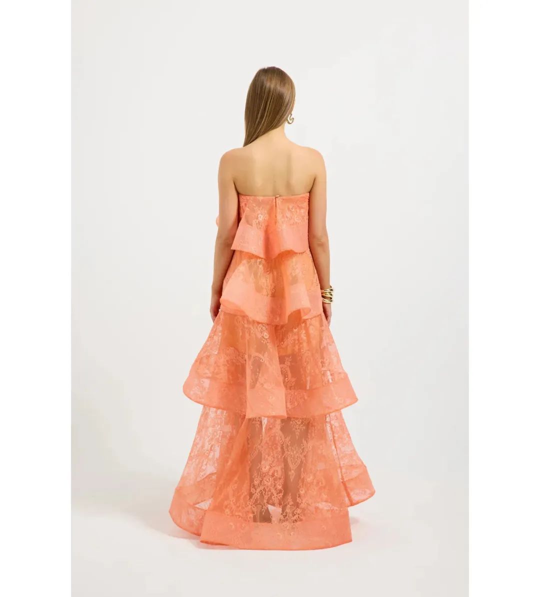 Pasduchas Ophelia Lace Maxi Dress in Orange Size AU8 for rent on The Volte - main image