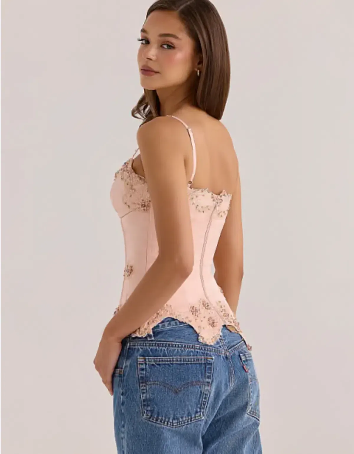 House of CB Saloma Blush Satin Custom Hand Beaded Embellished Pink Corset Top - Limited Edition Size XS / AU 6-8 - Image 2