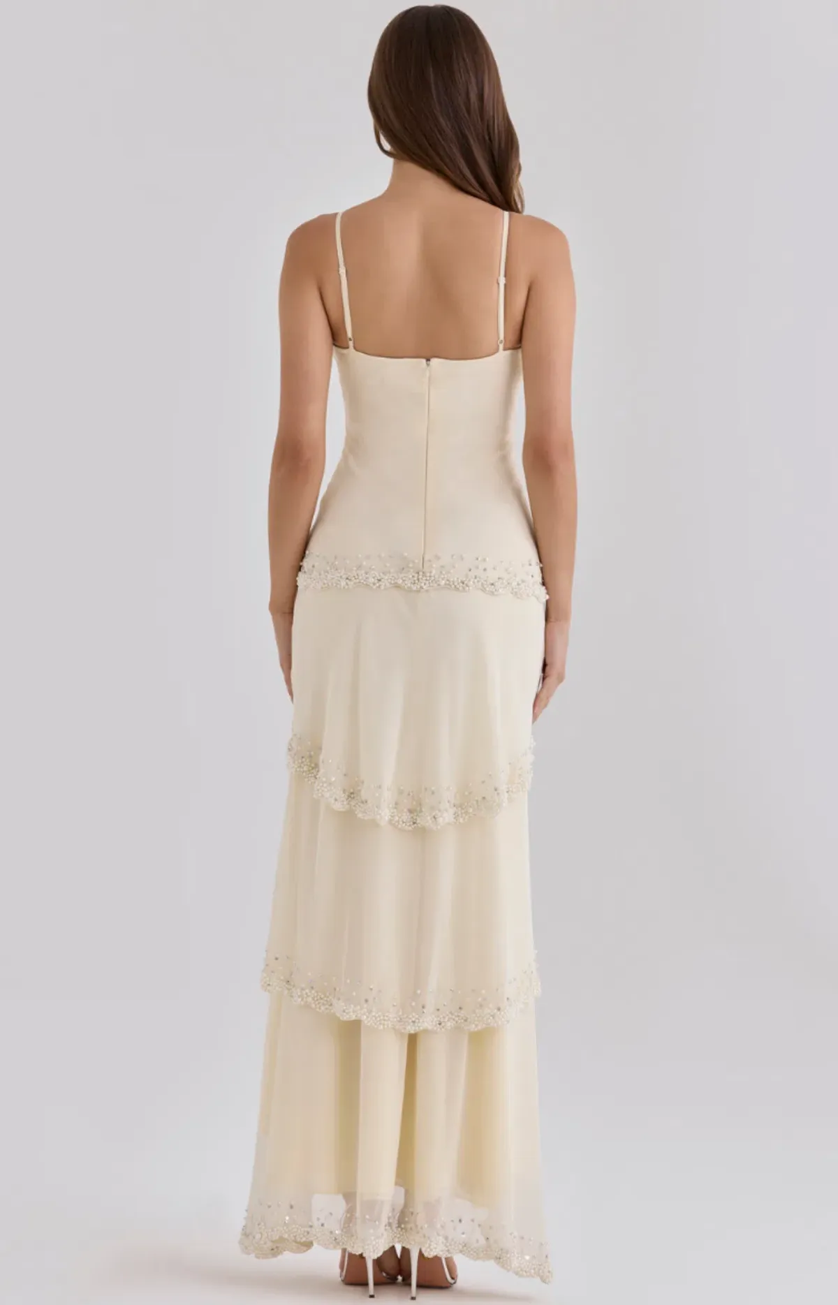 House of CB Sorelle Vanilla Georgette Hand Embellished Tiered Maxi Dress in size XS / AU 6-8 - Image 2
