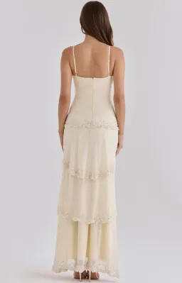 House of CB Sorelle Vanilla Georgette Hand Embellished Tiered Maxi Dress in size XS / AU 6-8 for rent on The Volte - image 2
