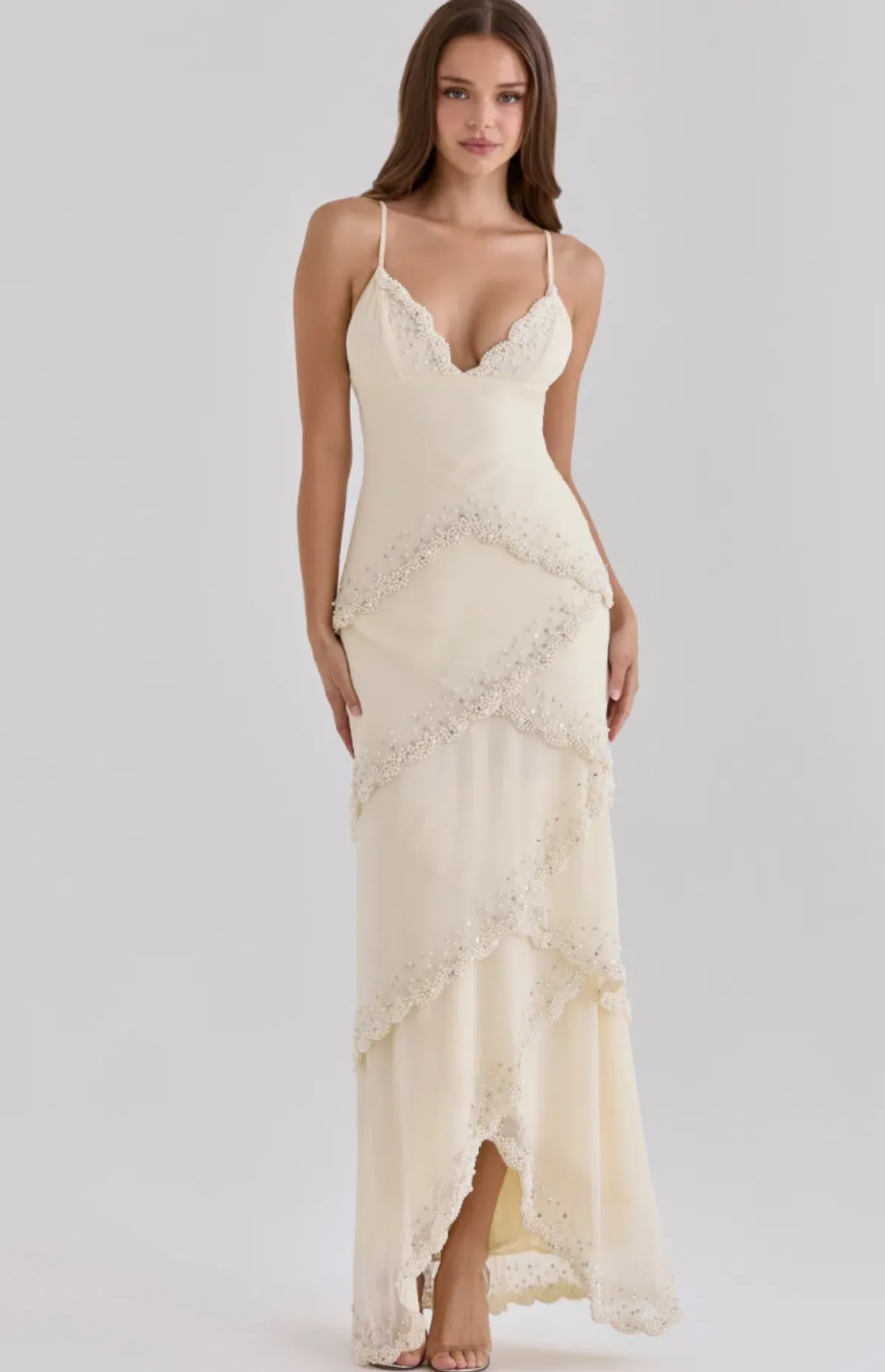 House of CB Sorelle Vanilla Georgette Hand Embellished Tiered Maxi Dress in size XS / AU 6-8 - Image 1