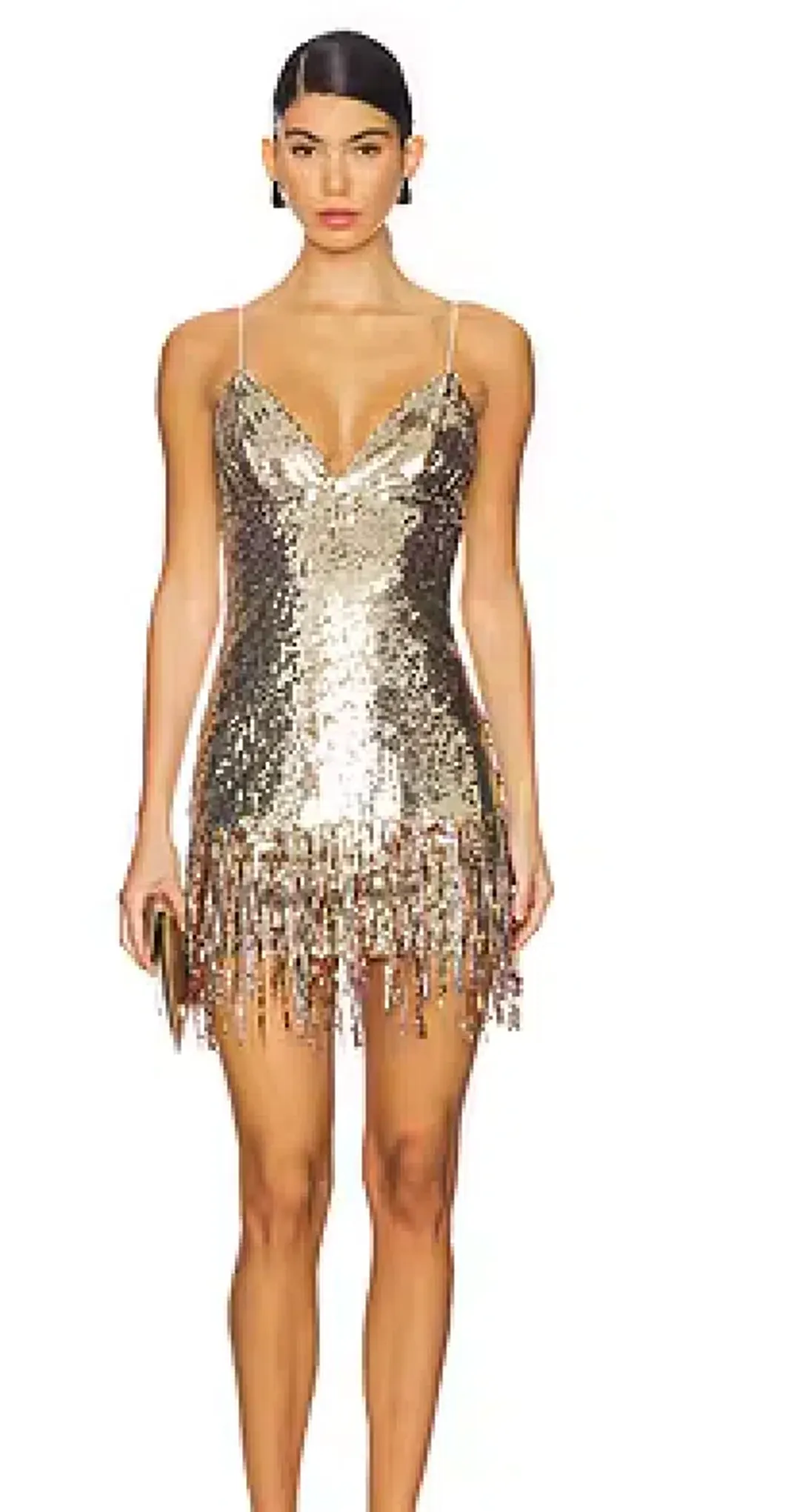 Lovers and friends isabetta sequin fringe mini dress gold for rent on The Volte - main image