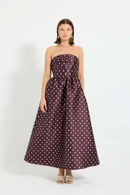 Pasduchas - Alistair Strapless Midi Dress - Blackberry&Cream Polka Dot - Size 8 for rent on The Volte - image 4