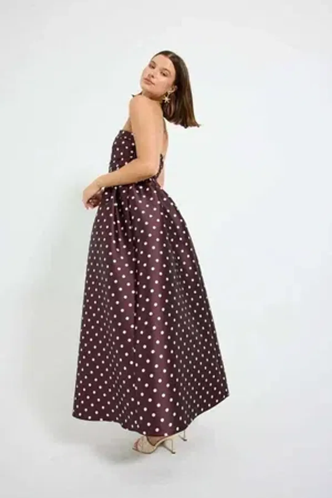 Pasduchas - Alistair Strapless Midi Dress - Blackberry&Cream Polka Dot - Size 8 for rent on The Volte - main image