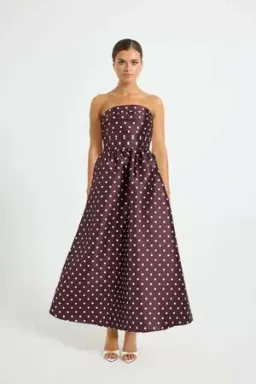 Pasduchas - Alistair Strapless Midi Dress - Blackberry&Cream Polka Dot - Size 8 for rent on The Volte - image 1