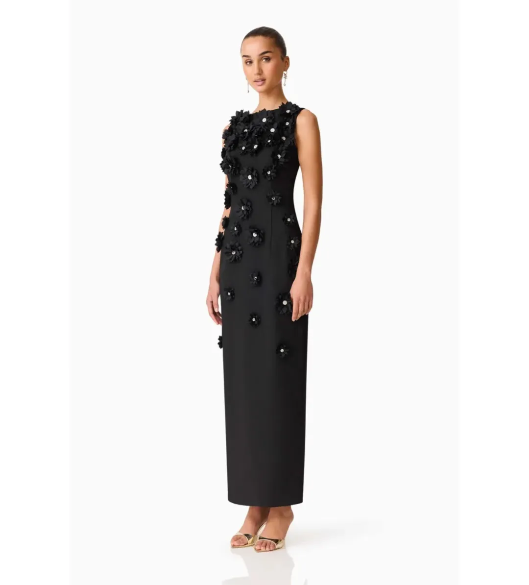 Elliat Dali Floral Applique Gown in Black Size XL/AU14 for rent on The Volte - main image