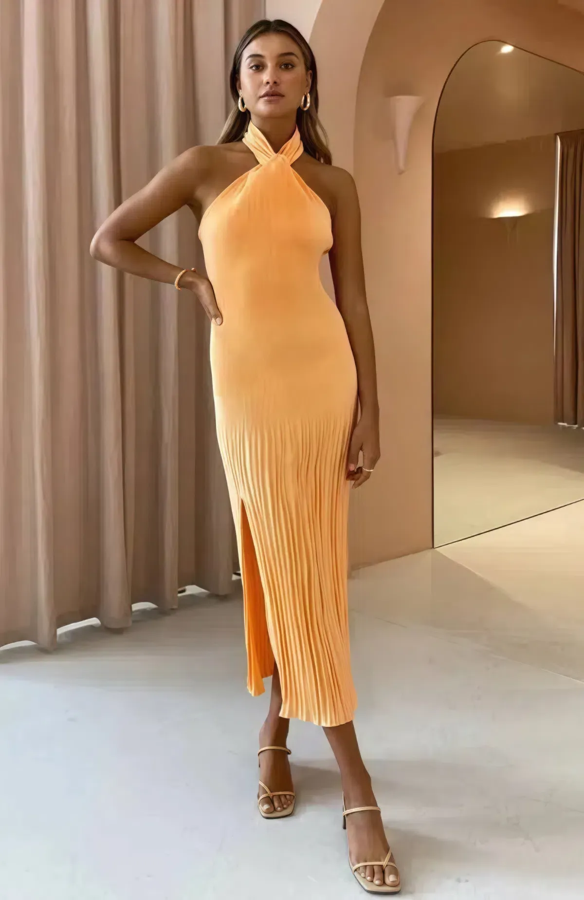 L'Idee Soiree Halter Gown Orange Size AU 8 / S - Image 3