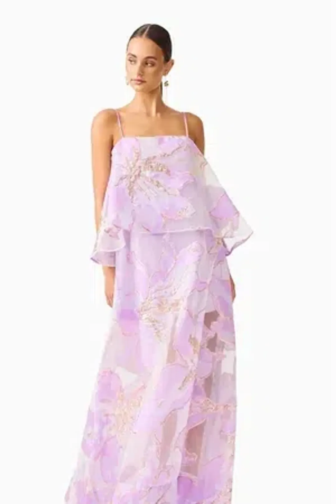 Elliatt - Elysia Tiered Gown - Purple Floral - Size 14 for rent on The Volte - main image