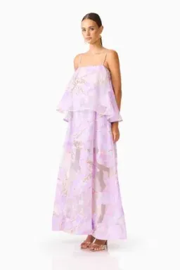 Elliatt - Elysia Tiered Gown - Purple Floral - Size 14 for rent on The Volte - image 3