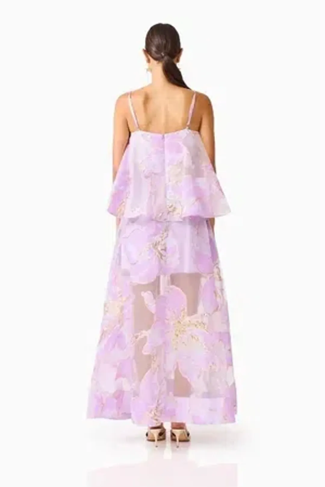 Elliatt - Elysia Tiered Gown - Purple Floral - Size 14 for rent on The Volte - main image