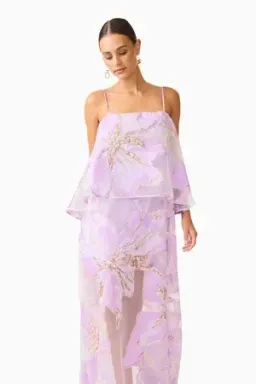 Elliatt - Elysia Tiered Gown - Purple Floral - Size 14 for rent on The Volte - image 2