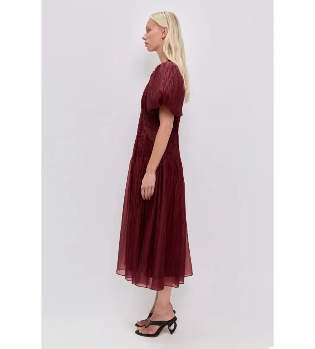 Aje Ophelia Lace Midi Dress in Mahogany Size AU16 for rent on The Volte - main image