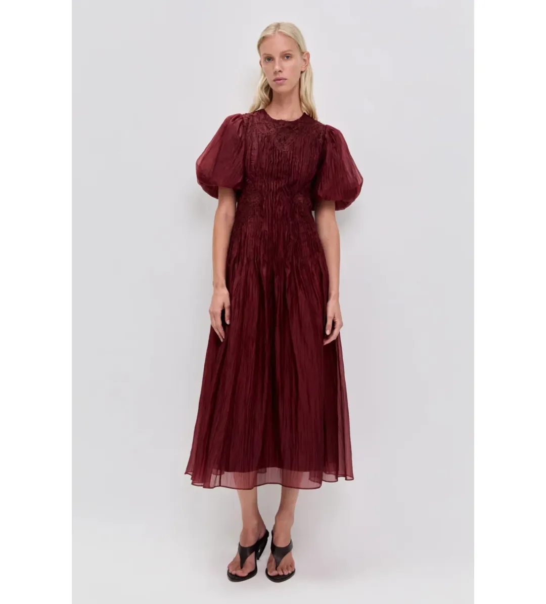 Aje Ophelia Lace Midi Dress in Mahogany Size AU16 for rent on The Volte - main image
