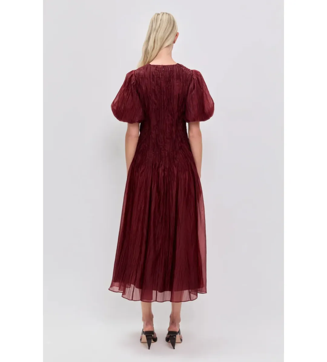 Aje Ophelia Lace Midi Dress in Mahogany Size AU16 for rent on The Volte - main image