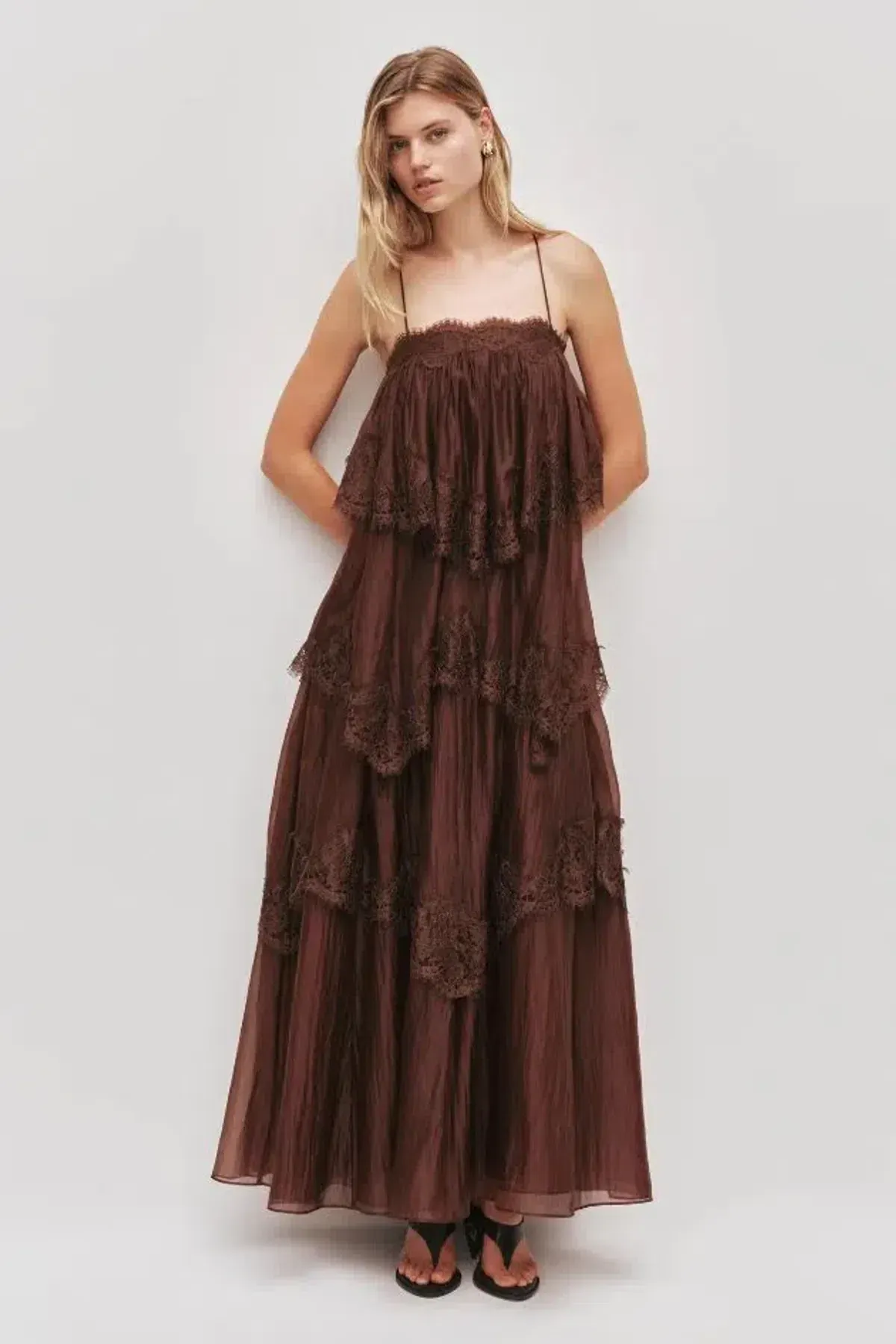 🤎 Aje Ophelia Lace Gown in Chocolate Brown - Size 12 AU - Tiered Layered Maxi Dress 🤎 - Image 1