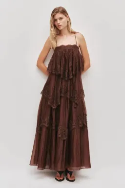 🤎 Aje Ophelia Lace Gown in Chocolate Brown - Size 12 AU - Tiered Layered Maxi Dress 🤎 for rent on The Volte - image 1