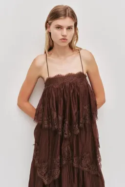 🤎 Aje Ophelia Lace Gown in Chocolate Brown - Size 12 AU - Tiered Layered Maxi Dress 🤎 for rent on The Volte - image 7