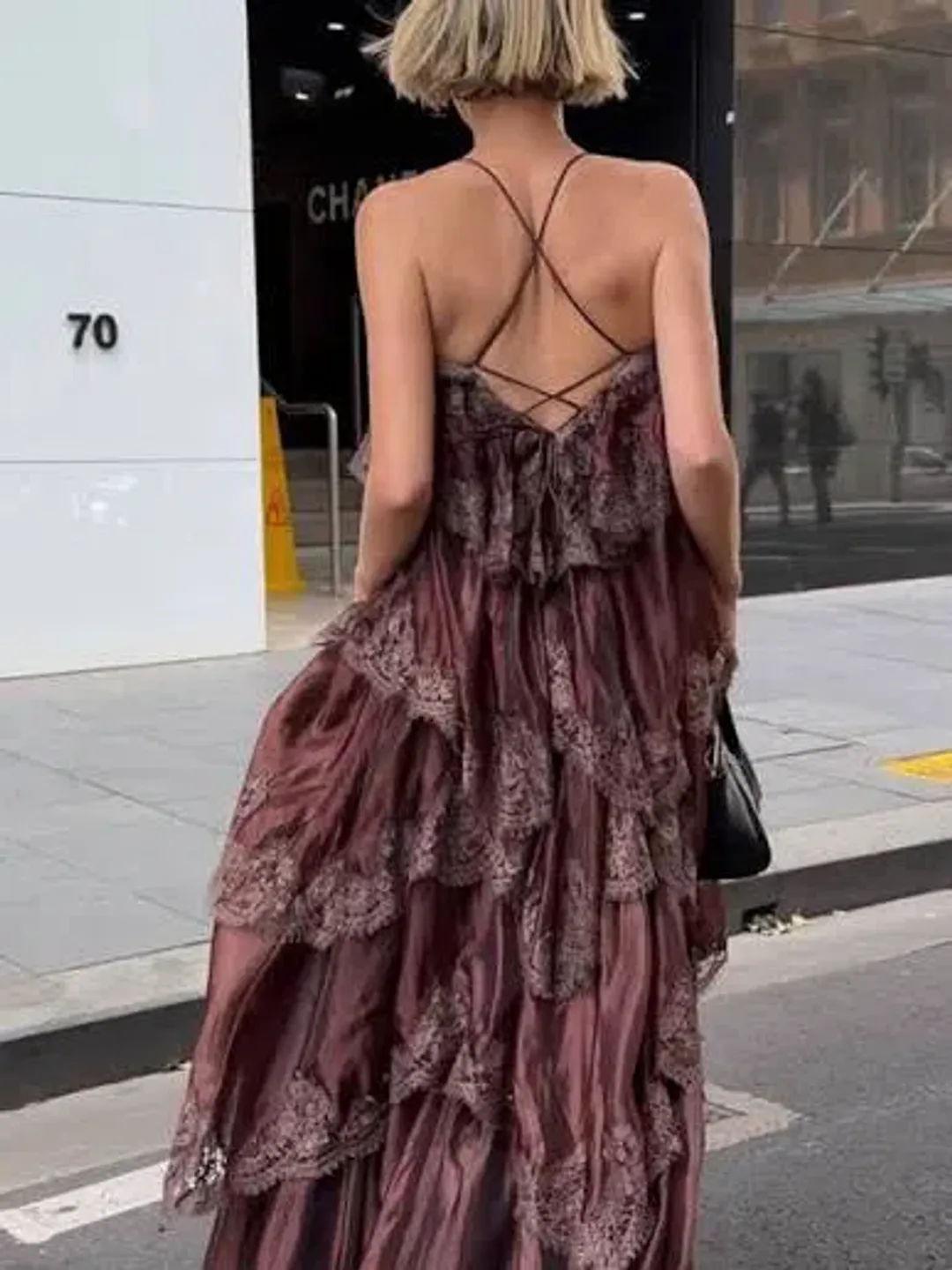 🤎 Aje Ophelia Lace Gown in Chocolate Brown - Size 12 AU - Tiered Layered Maxi Dress 🤎 for rent on The Volte - main image
