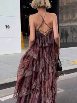 🤎 Aje Ophelia Lace Gown in Chocolate Brown - Size 12 AU - Tiered Layered Maxi Dress 🤎 for rent on The Volte - image 11