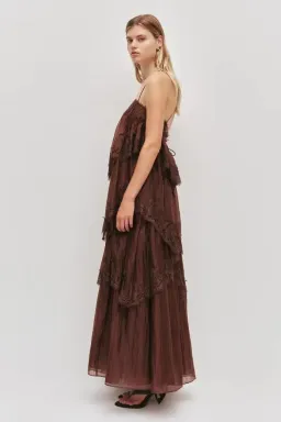🤎 Aje Ophelia Lace Gown in Chocolate Brown - Size 12 AU - Tiered Layered Maxi Dress 🤎 for rent on The Volte - image 3