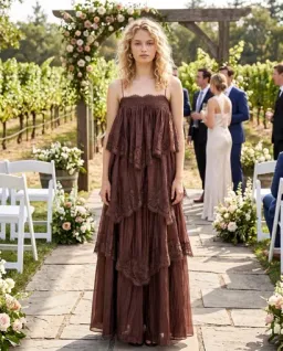 🤎 Aje Ophelia Lace Gown in Chocolate Brown - Size 12 AU - Tiered Layered Maxi Dress 🤎 for rent on The Volte - image 10