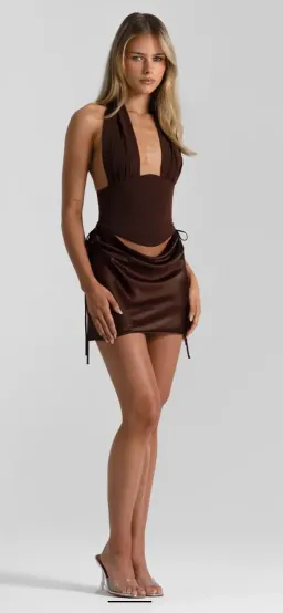 Natalie Rolt Bronte Top and Evelyn Mini Skirt Espresso Size 1 for rent on The Volte - image 1