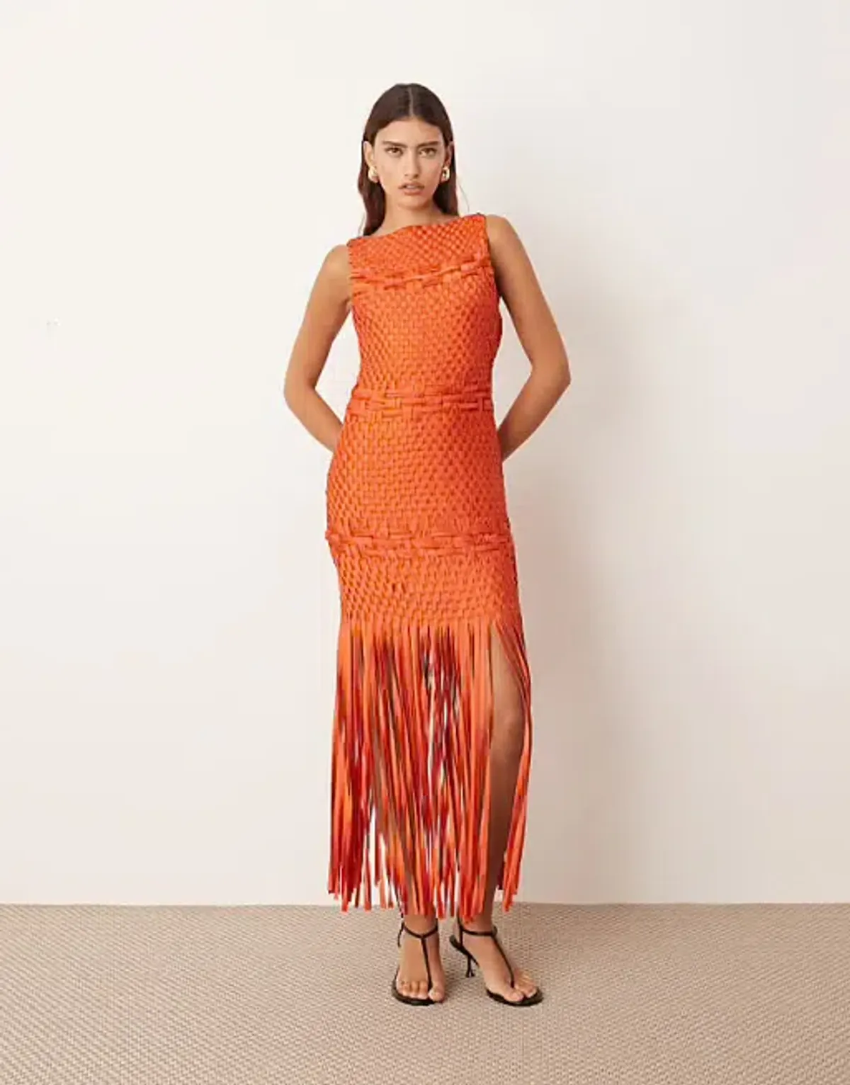 ARRANGE Lattice Handwoven Fringe Hem Dress - Image 2