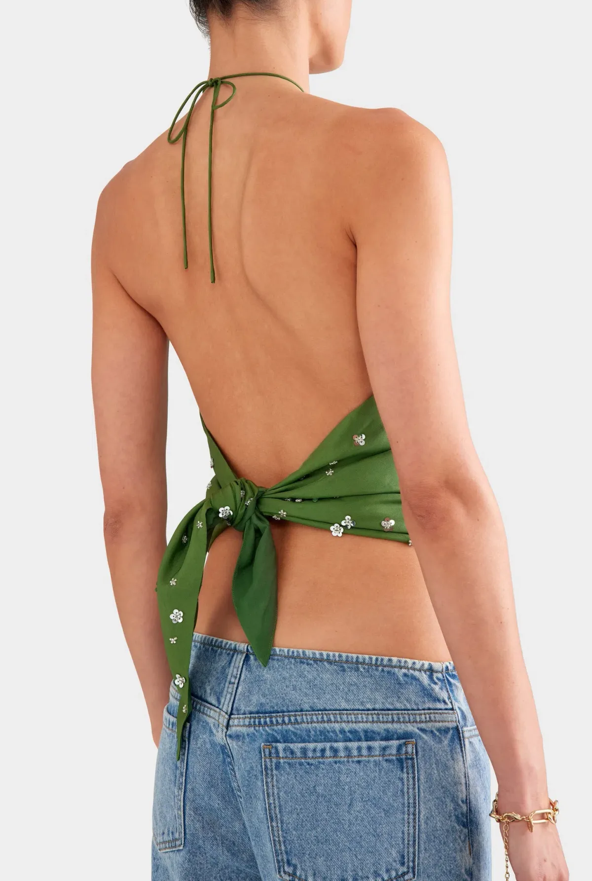 Venroy Beaded Silk Halter Scarf Top - Image 4