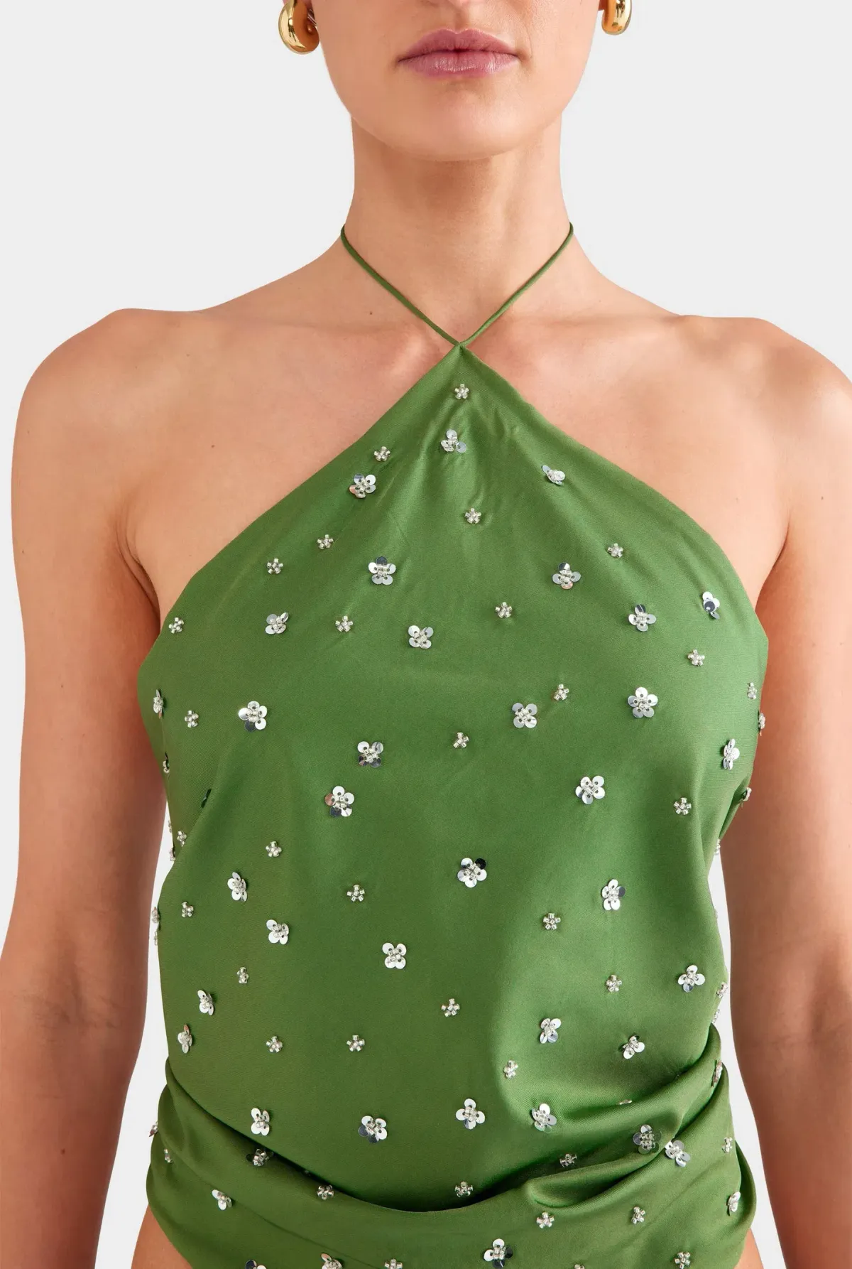 Venroy Beaded Silk Halter Scarf Top - Image 1