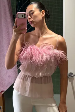 Prada Pink Feather Chiffon Silk Cami Top size 8 for rent on The Volte - image 1