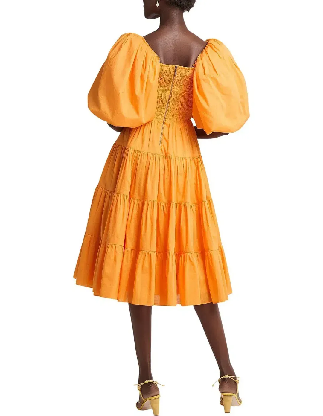 AJE CHERISHED MIDI DRESS IN MARIGOLD SIZE 8 for rent on The Volte - main image