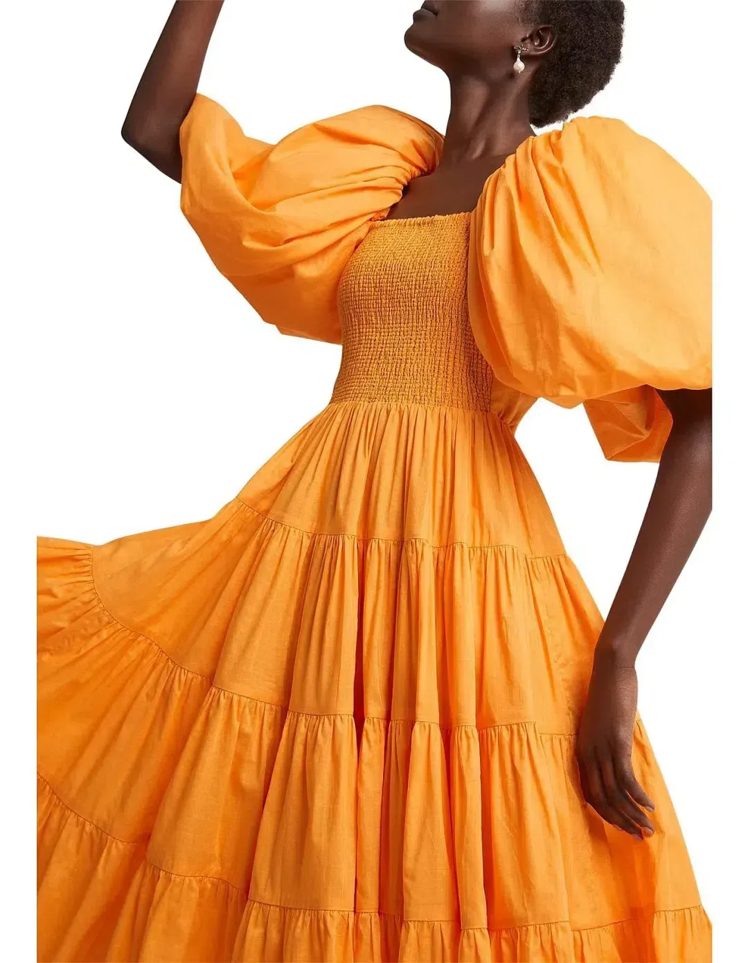 AJE CHERISHED MIDI DRESS IN MARIGOLD SIZE 8 for rent on The Volte - main image