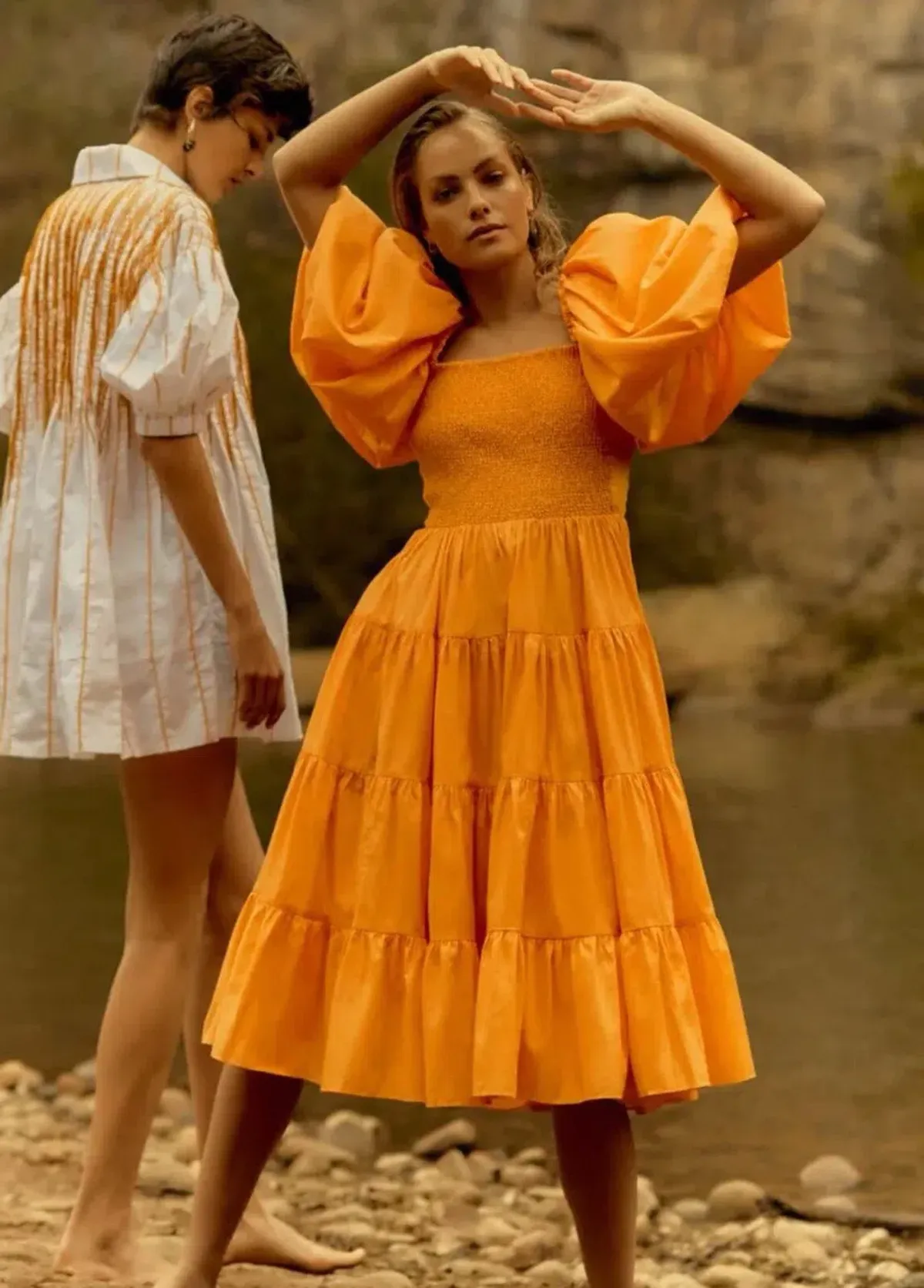 AJE CHERISHED MIDI DRESS IN MARIGOLD SIZE 8 - Image 1