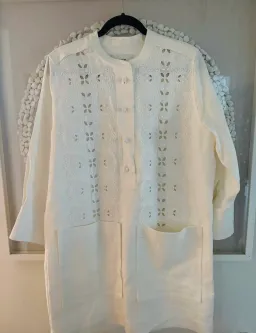 Oroton button-front shirt cutout embroidery panels on the front Size:10 Ivory colour for rent on The Volte - image 2