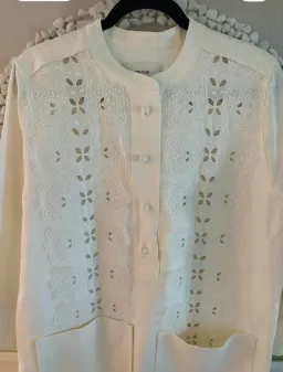 Oroton button-front shirt cutout embroidery panels on the front Size:10 Ivory colour for rent on The Volte - image 3