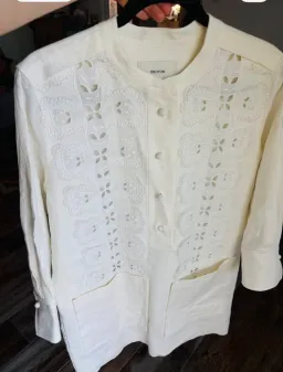 Oroton button-front shirt cutout embroidery panels on the front Size:10 Ivory colour for rent on The Volte - image 1