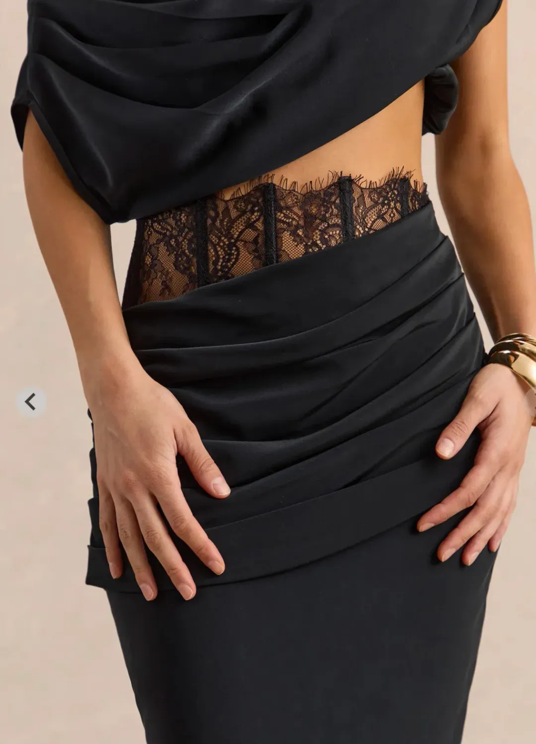 Club L London Silora & Yaselle Black Satin Two-Piece Set | AU 12 for rent on The Volte - main image