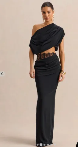 Club L London Silora & Yaselle Black Satin Two-Piece Set | AU 12 for rent on The Volte - image 1